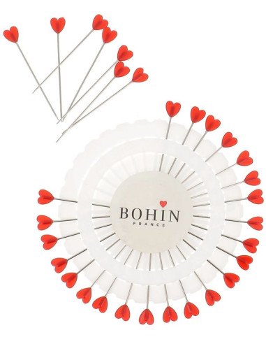 Disque de 30 épingles à tête plastique coeur rouge Bohin