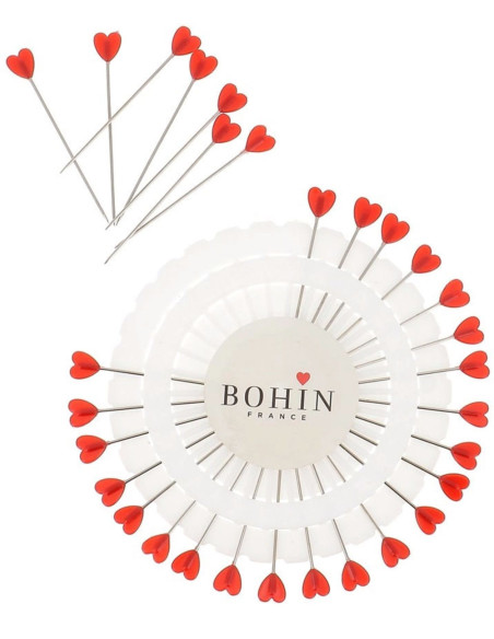 Disque de 30 épingles à tête plastique coeur rouge Bohin