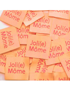 Lot de 5 étiquettes tissées à coudre Joli(e) Môme pêche