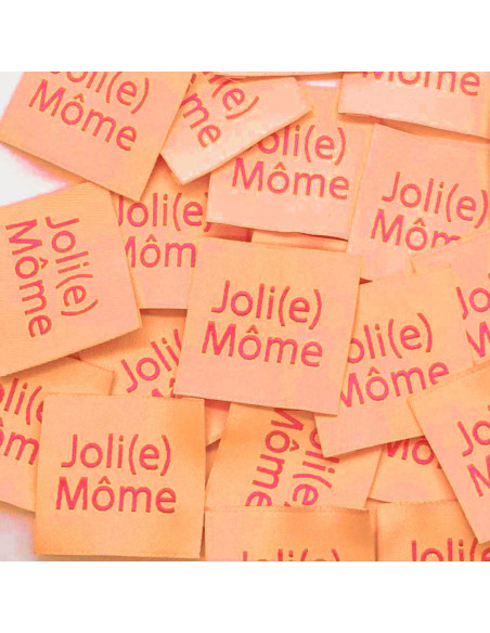 Lot de 5 étiquettes tissées à coudre Joli(e) Môme pêche