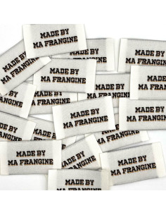 Lot de 5 étiquettes tissées à coudre Made By Ma Frangine - Noir et or
