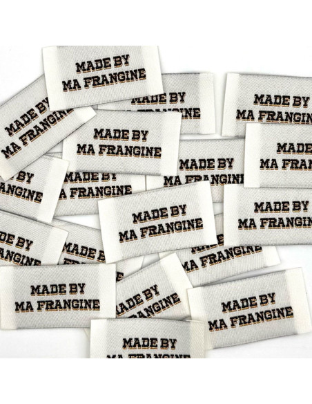 Lot de 5 étiquettes tissées à coudre Made By Ma Frangine - Noir et or