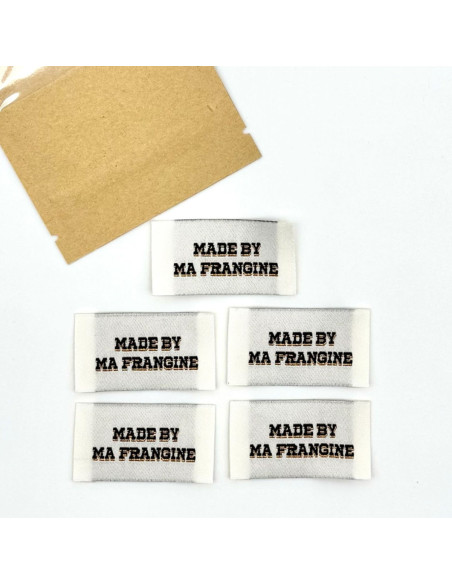 Lot de 5 étiquettes tissées à coudre Made By Ma Frangine - Noir et or