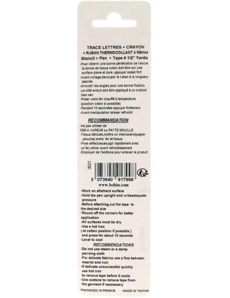 Etiquette thermocollante personnalisable pour vêtement Bohin