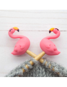 Bouchons stoppeurs de mailles pour aiguilles à tricoter - Petit flamant rose