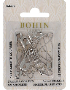 Carte de 12 épingles de sûreté courbes assortiment Bohin