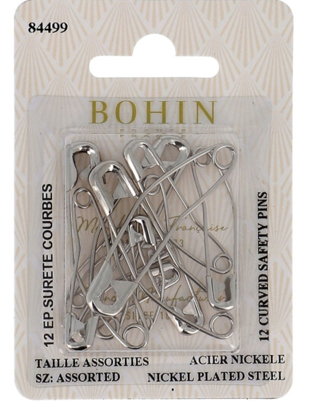 Carte de 12 épingles de sûreté courbes assortiment Bohin