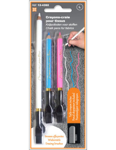 Set de 3 crayons craie avec brosse à effacer et taille crayon