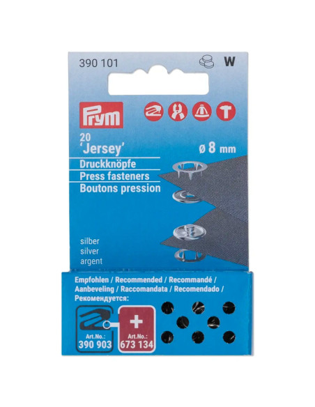 Recharge de 20 boutons pression jersey 8 mm Argent