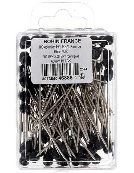 Boite de 100 houzeaux tapissier forme ronde noire Bohin