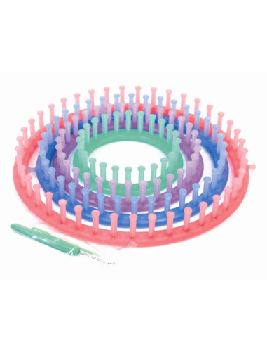 Pack 4 tricotins circulaires + crochet + aiguille