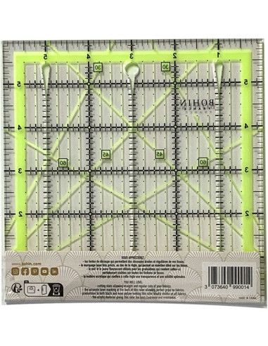 Règle de patchwork avec fentes de découpe Bohin 6 x 6 inch