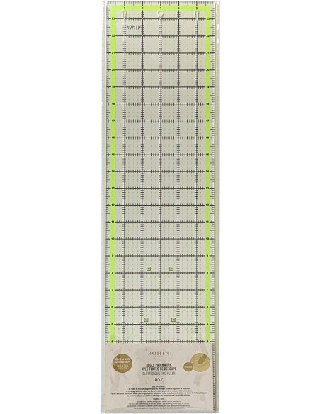Règle de patchwork avec fentes de découpe Bohin 6 x 24 inch
