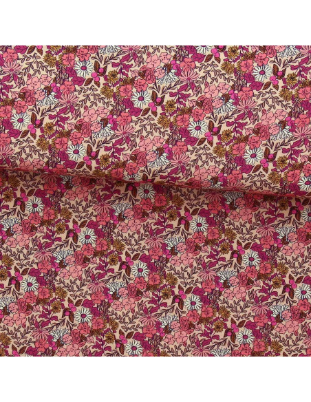 Tissu viscose fantaisie - Souzza rose et pêche