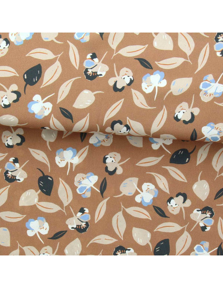 Tissu viscose fantaisie - Flim marron et bleu