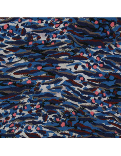 Tissu viscose fantaisie - Bengal bleu et corail 2