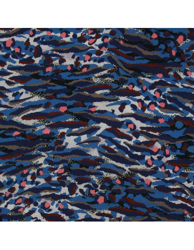 Tissu viscose fantaisie - Bengal bleu et corail