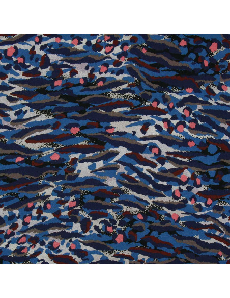 Tissu viscose fantaisie - Bengal bleu et corail