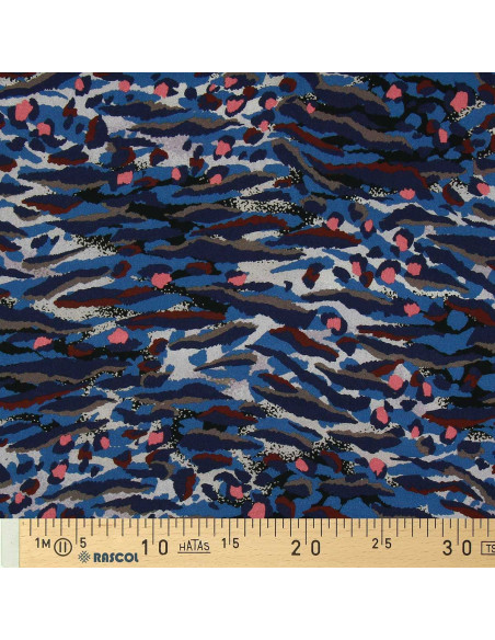 Tissu viscose fantaisie - Bengal bleu et corail