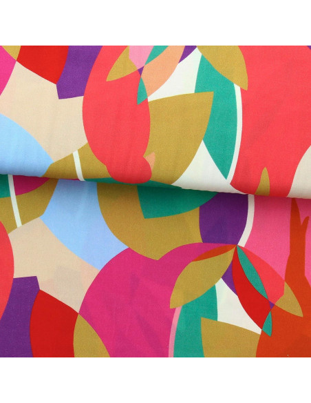 Tissu viscose fantaisie - Paradiz orange et rose