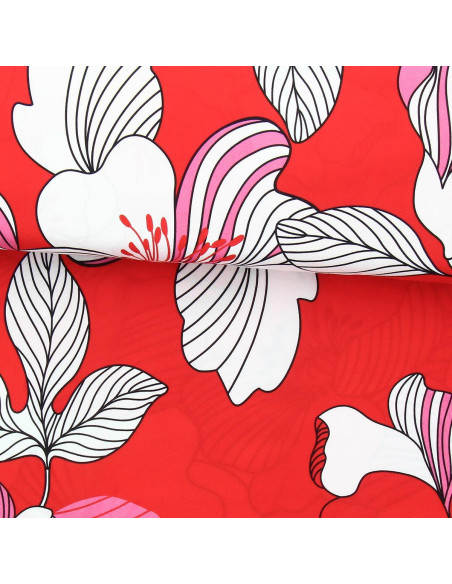 Tissu viscose fantaisie - Nellie rouge et rose