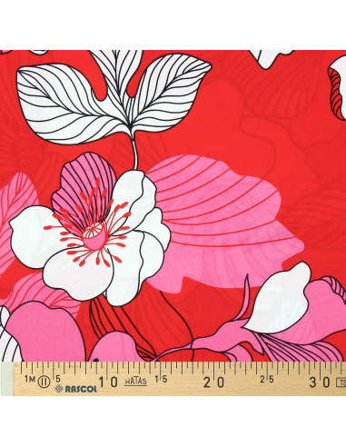 Tissu viscose fantaisie - Nellie rouge et rose