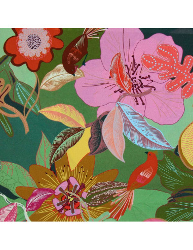 Tissu viscose fantaisie - Xodius vert et rose