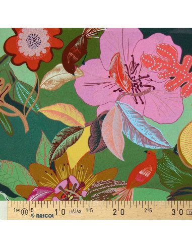 Tissu viscose fantaisie - Xodius vert et rose
