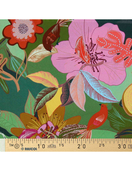 Tissu viscose fantaisie - Xodius vert et rose
