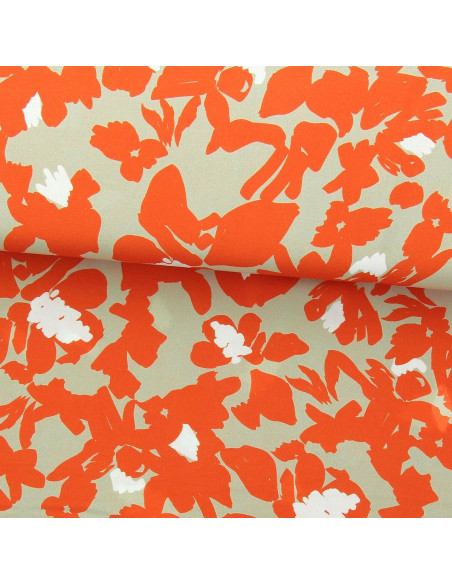 Tissu viscose fantaisie - Boti beige et orange