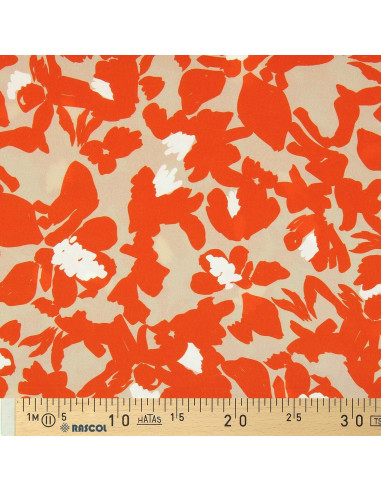 Tissu viscose fantaisie - Boti beige et orange