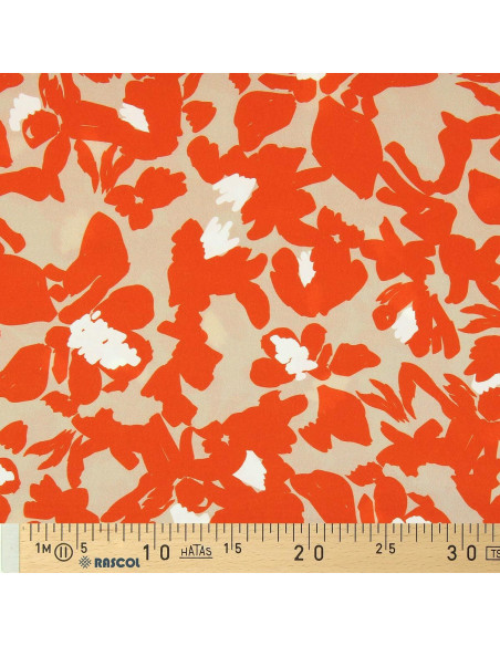Tissu viscose fantaisie - Boti beige et orange