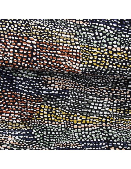 Tissu viscose fantaisie - Cobra noir et marron