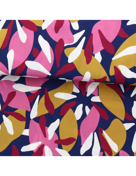 Tissu viscose fantaisie - Patoche bleu et rose