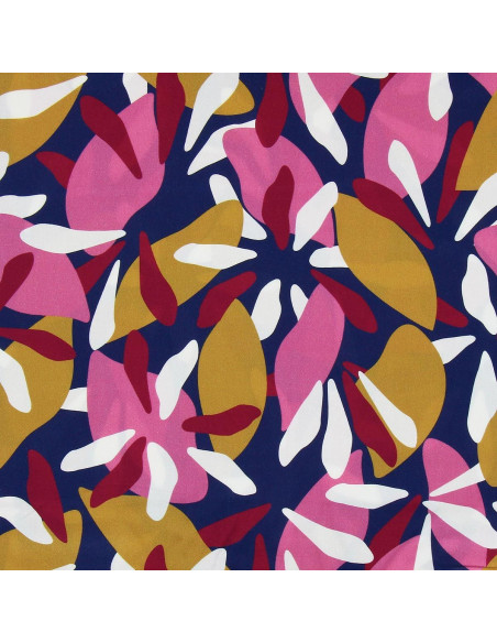 Tissu viscose fantaisie - Patoche bleu et rose