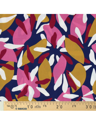 Tissu viscose fantaisie - Patoche bleu et rose