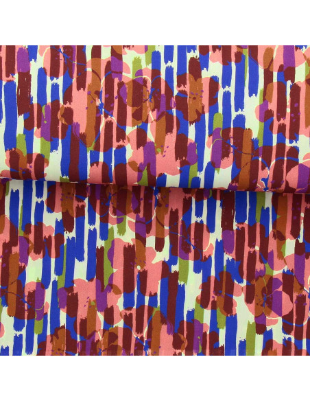 Tissu viscose fantaisie - Noham bleu et rose
