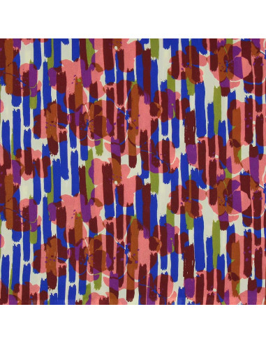 Tissu viscose fantaisie - Noham bleu et rose
