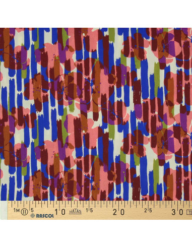 Tissu viscose fantaisie - Noham bleu et rose