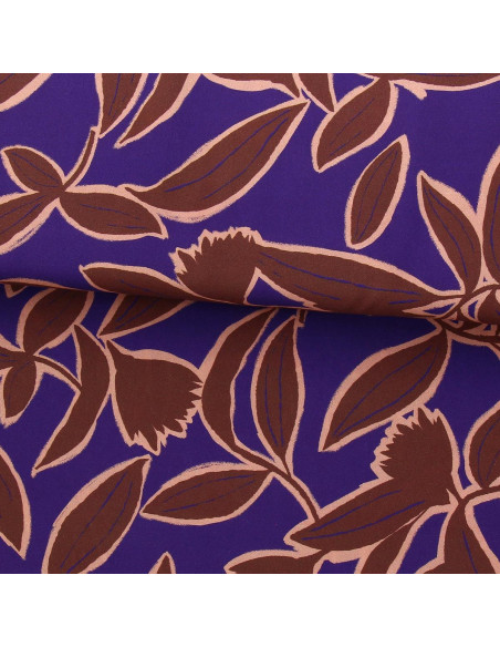 Tissu viscose fantaisie - Kera bleu et marron