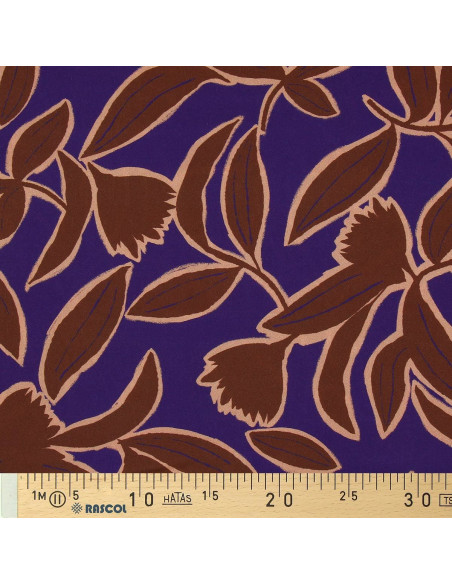 Tissu viscose fantaisie - Kera bleu et marron