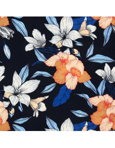 Tissu lycra maillot de bain - Fleurs fond noir 2
