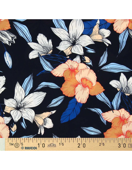 Tissu lycra maillot de bain - Fleurs fond noir