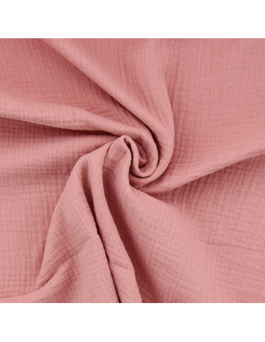 Tissu double gaze de coton - Rose thé
