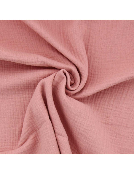 Tissu double gaze de coton - Rose thé
