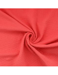 Tissu double gaze de coton - Corail