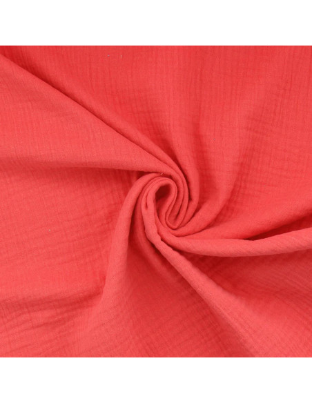 Tissu double gaze de coton - Corail