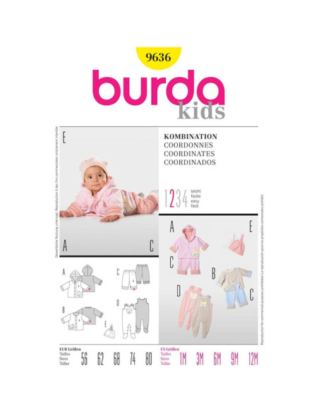 Patron de chandail, pantalon, grenouillère - Burda 9636