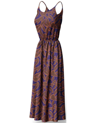 Tissu viscose fantaisie - Kera bleu et marron