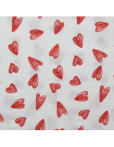 Tissu double gaze imprimé - Coeurs rouges fond blanc 2